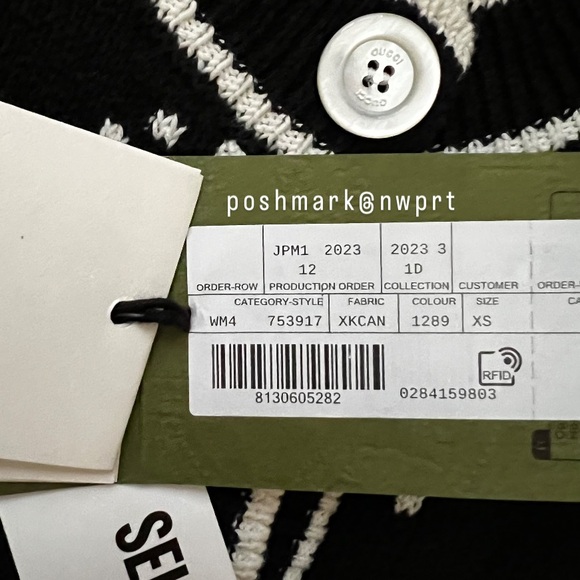 GUCCI 🙌 GG Supreme Logo Cardigan Sweater Black Ivory White Cotton XS - Picture 8 of 16